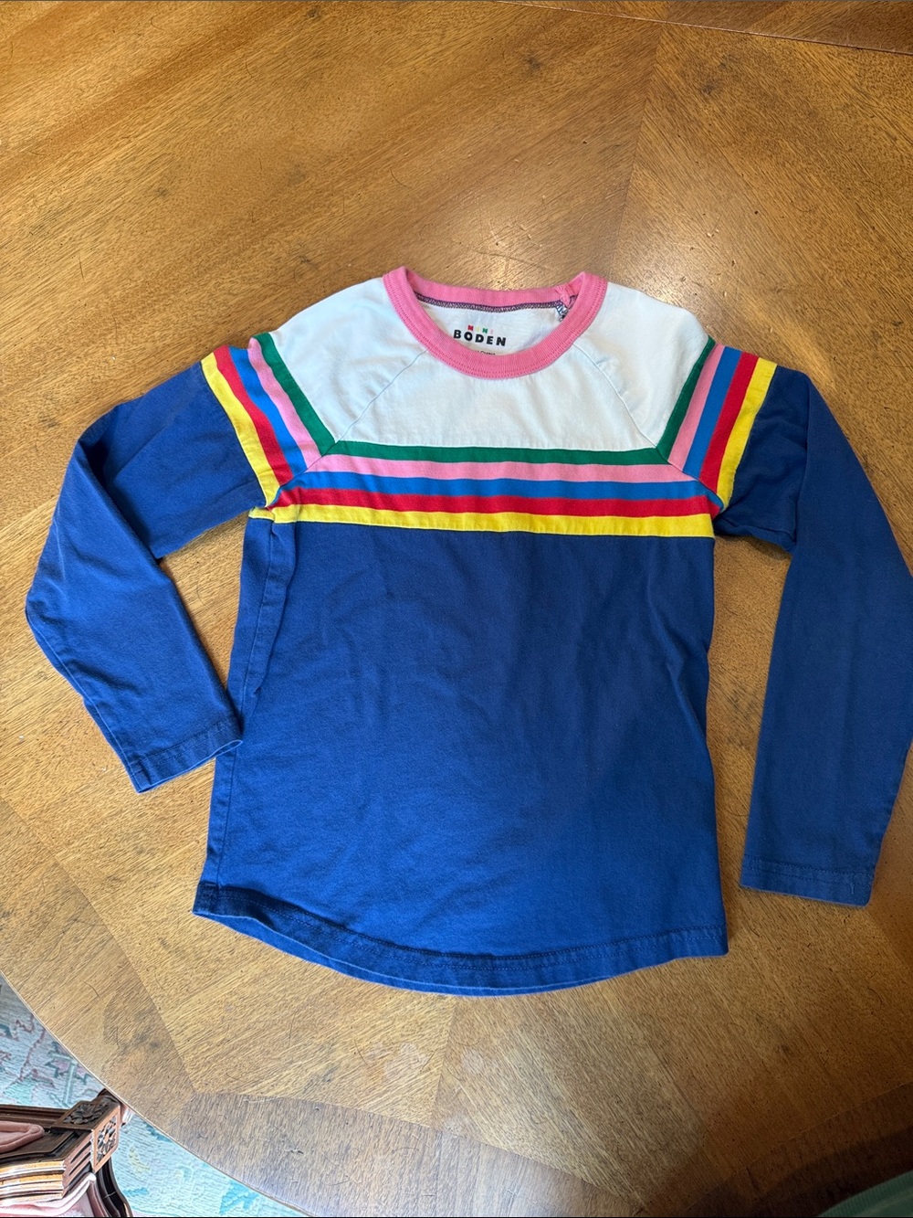 Boden Long Sleeve Color Block Tee Blue & Pink Size 6-7Y